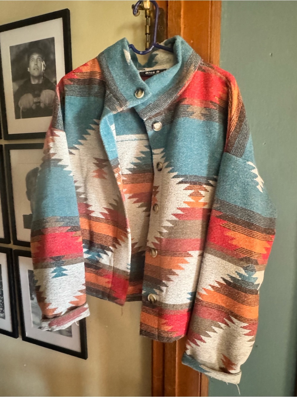 Blue Q Aztec-Patterned Utility Jacket in Turquoise & Red